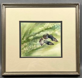Original Susan LeBow Framed And Signed Watercolor Of Fish.