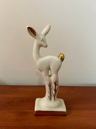 Vintage White Glaze Deer Figurine With Gold Accents