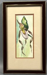 Original Susan LeBow Framed And Signed Watercolor Of A Lady-slipper.