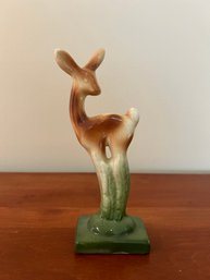 Vintage Two Tone Glazed Pottery Deer Figurine