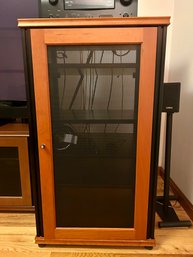 Cherry Tone And Metal Mesh Door Front Stereo Cabinet