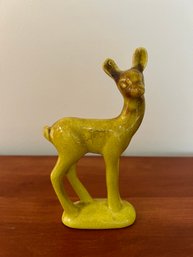 Vintage Brown And Yellow Two Tone Glazed Pottery Deer Figurine