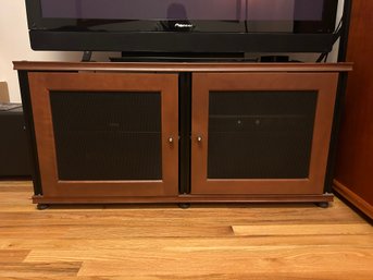 Cherry Tone And Metal Door Front TV Entertainment Cabinet