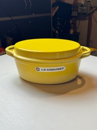 Le Creuset Soleil Yellow Enamel Cast Iron Oval Pan With Grill Lid
