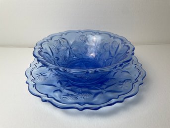 Large Blue Bowl With Matching Round Platter