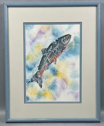 Original Susan LeBow Framed And Signed Watercolor Of A Rainbow Trout.