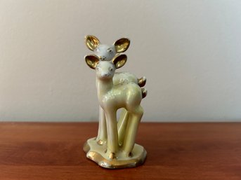 Vintage Two Deer Figurine With Gold Accent
