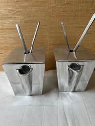 Pair Of Lunares Style Pewter Raman Take Out Boxes With Chopsticks *LOCAL PICKUP ONLY - NO SHIPPING*