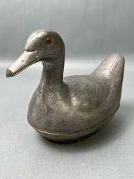 Vintage Pewter Duck Trinket Box Made In Hong Kong