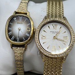 2 Ladies Watches, Anne Klein And Seiko With Glass Missing