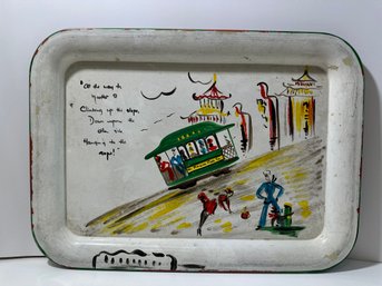 Vintage Metal Tray With Street Car