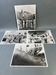 4 WWII Photos Of Aircraft And Crew Showing Nose Art.