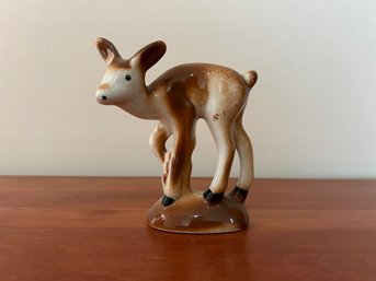 Vintage Brown & White Glazed Pottery Deer With Black Hooves