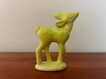 Chartreuse Deer Figurine With Crazing Accent
