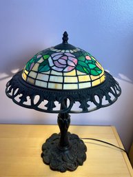 Tiffany Style Stained Glass And Metal Table Lamp