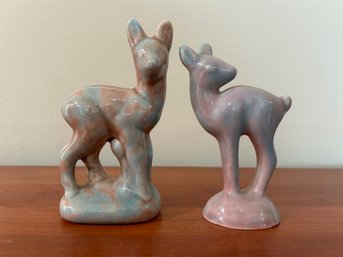2 Vintage Muddled Glaze Deer Figures