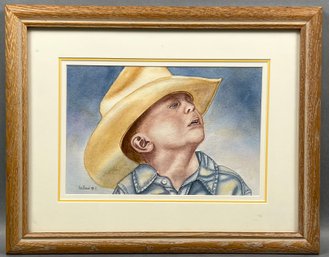 Original Susan LeBow Framed And Signed Watercolor Of A Young Cowboy.
