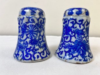 Antique Blue And White Salt And Pepper Shakers.
