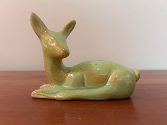 Vintage Green & Brown Glazed Resting Deer Figure