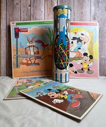 Pic Up Sticks And 4 Cardboard Childrens Puzzles *Local Pick-Up Only*