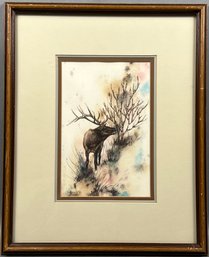 Original Susan LeBow Framed And Signed Watercolor Of An Elk.