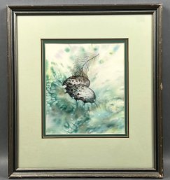 Original Susan LeBow Framed And Signed Watercolor Of Hawks Nest With Eggs.