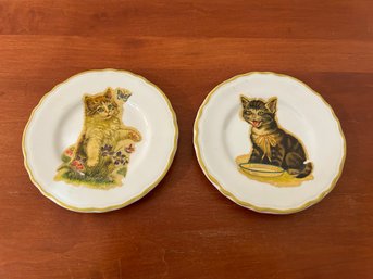 Set Of 2 Porcelain Dishes With Cat Print - Sterling, East Liverpool Ohio