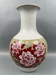 Large Vintage Chinese Porcelain Vase With Flowers.