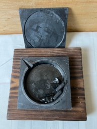 Black Stone Ashtray With Wood Base And Cover. *LOCAL PICKUP ONLY - NO SHIPPING*