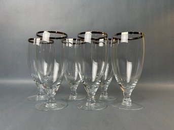 Set Of 6 Vintage Platinum Rim Footed Glassware