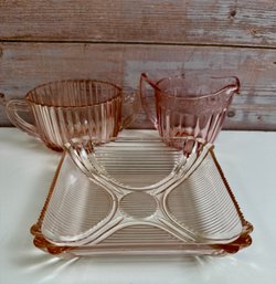 Pink Depression Glass Dish And Cream And Sugar *Local Pick Up Only*