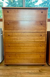 Tall Light Cherry Tone Wood Minimalist Dresser