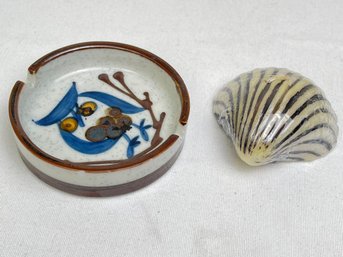 Vintage Porcelain Ash Tray With Shell Candle