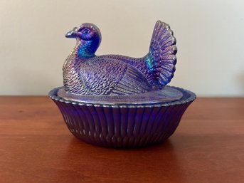 Vintage Boyd Carnival Glass Turkey On Nest Dish
