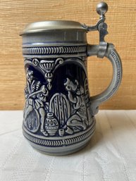 Blue Glazed Beer Stein With Pewter Hinged Cover - West Germany *LOCAL PICKUP ONLY - NO SHIPPING*