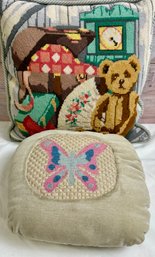 1 Needlepoint Pillow And 1 Petit Point Pillow