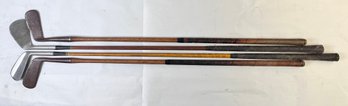 4 Kro Flite Wood Shaft Leather Wrapped Antique Golf Clubs.