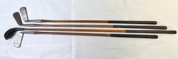 4 W Hanley Wood Shaft Leather Wrapped Antique Golf Clubs.