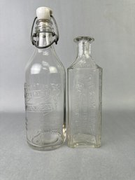 2 Embossed Glass Jars- Quaker Drug Co & Citrate Magnesia