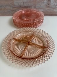 Lot Of 9 Pieces Pink Miss America Depression Glass - 5 Plates And 4 Section Relish Plate *Local Pick Up Only*
