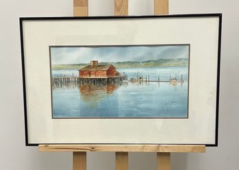Original Ken Dowd Framed And Signed Watercolor Of A Waterfront Scene.