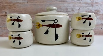 West Bend Lidded Pot  And 4 Mugs - Made In USA *Local Pick Up Only*