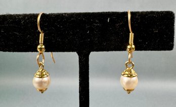 14k Yellow Gold Pierced Ear Pearl Earrings