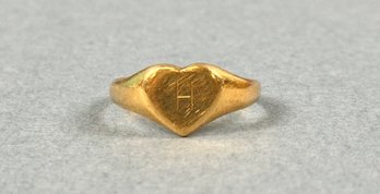 10k Yellow Gold Heart Ring With A H