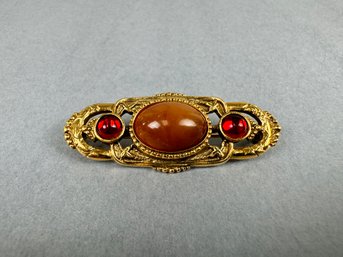 Red & Brown Rhinestone Bar Pin Brooch