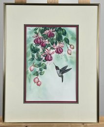 Original Susan LeBow Framed And Signed Watercolor Of A Hummingbird.
