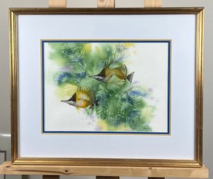 Original Susan LeBow Framed And Signed Watercolor Of Some Fish.