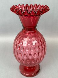 Fenton Coin Dot Cranberry Glass Vase