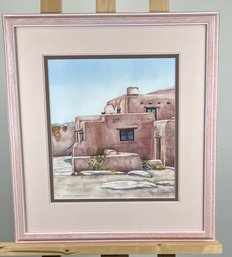 Original Susan LeBow Framed And Signed Watercolor Of An Adobe House.