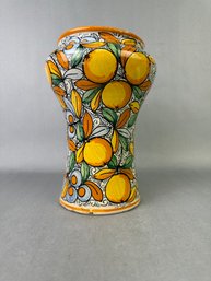 Vase With Oranges Motif - 9.5 Inch - Made In Italy